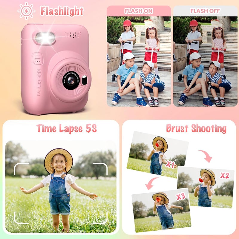 Gofunly Instant Print Camera for Kids, 3.0" HD 32MP Kids Camera 1080P with 3 Rolls of Printer Paper, Birthday Gifts Toy for 3-12 Year Old Girls Boys with 32GB SD Card-Pink - Image 4